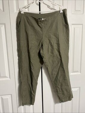 J Jill Love Linen Pants Moss Green tapered Ankle pants size XL